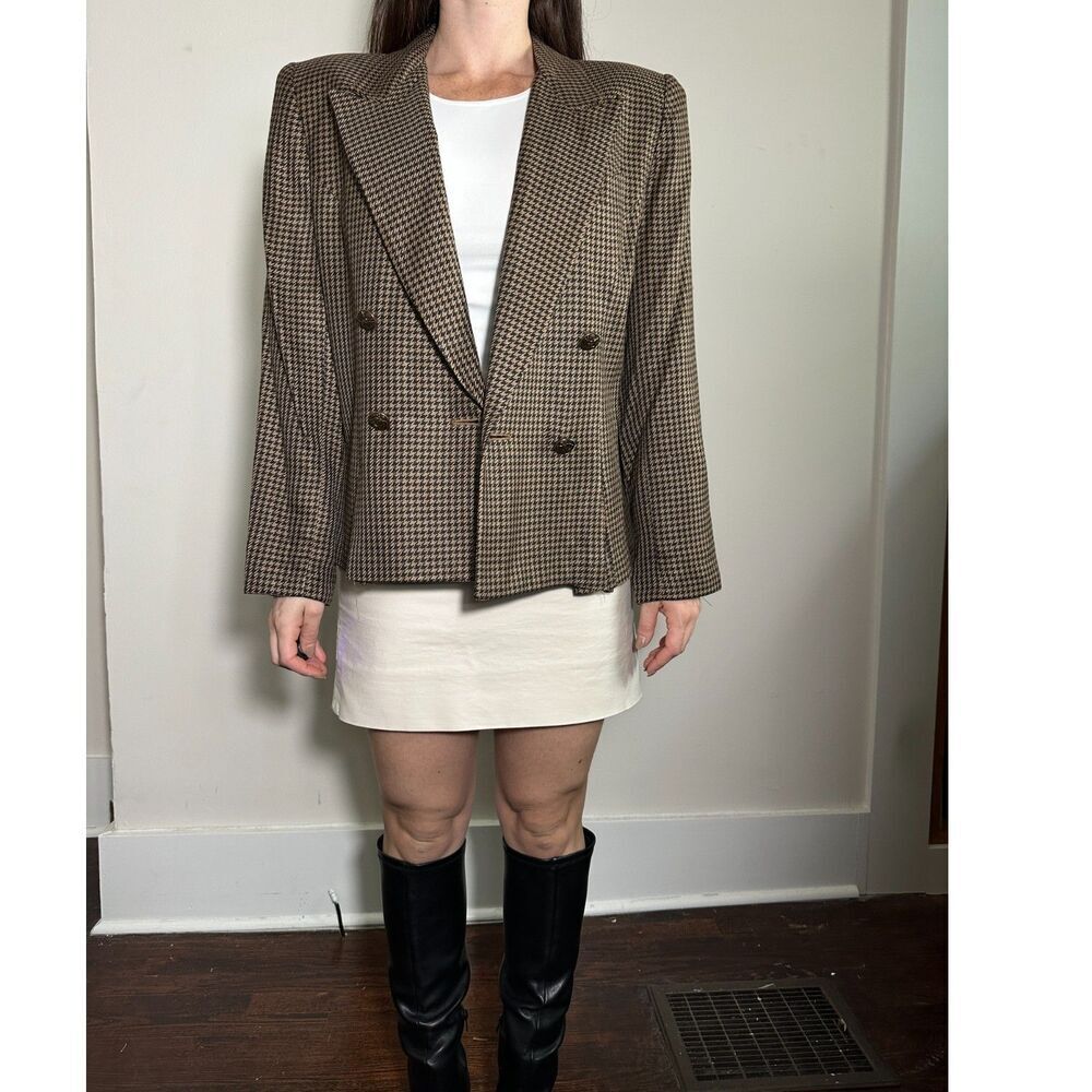 Vintage Sasson Brown Black Houndstooth Blazer Size 14